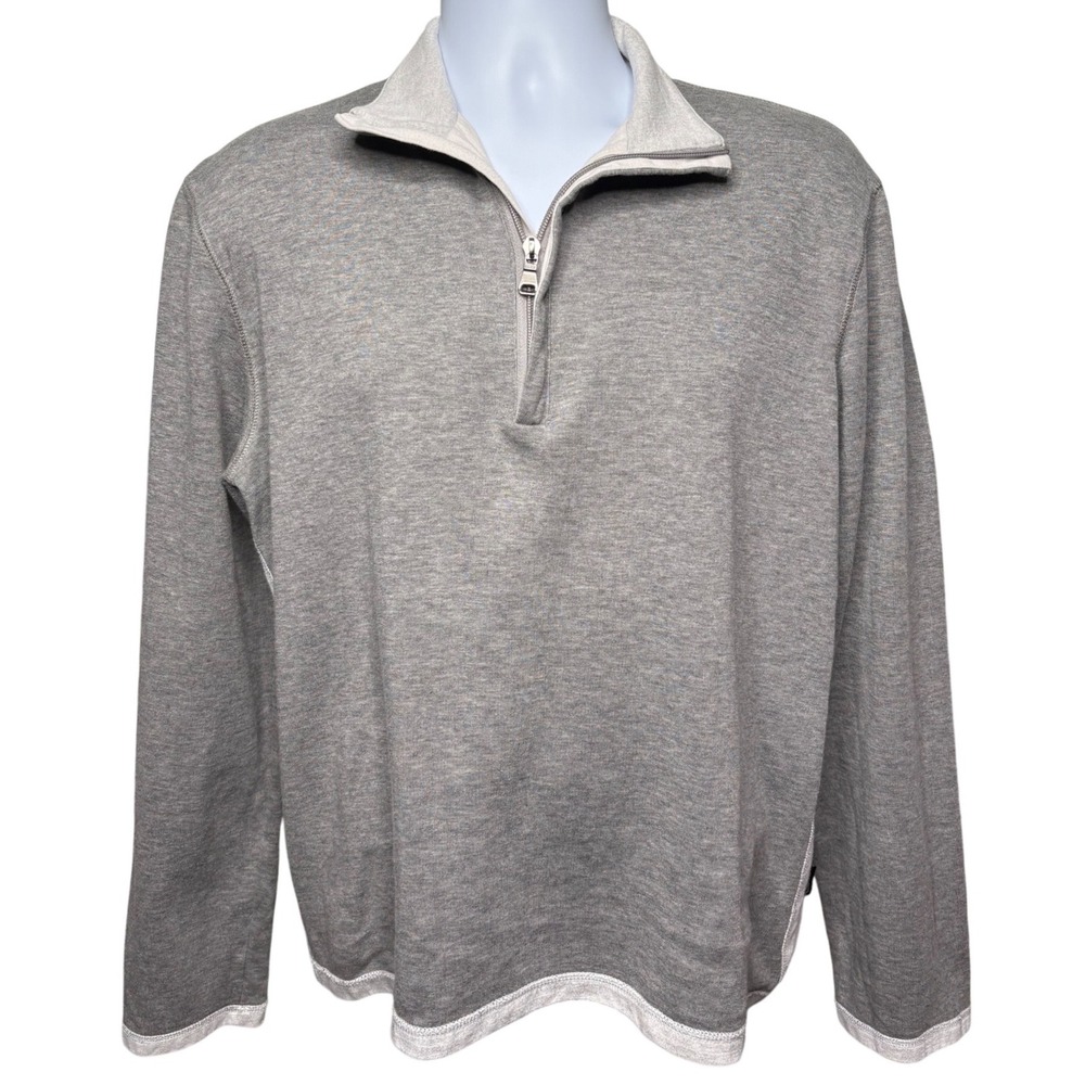 BOSS HUGO BOSS Mens Gray Quarter Zip Pullover L Regular Fit Cotton Preppy Casual